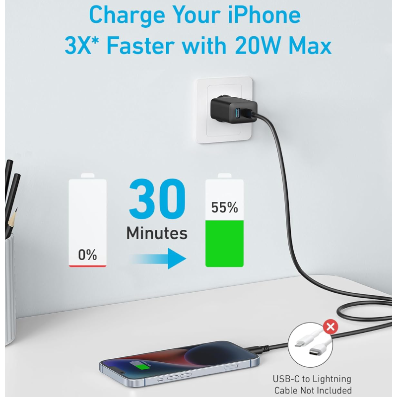 قیمت و خرید آداپتور 20 وات 2 پورت همراه با کابل انکر مدل B2348